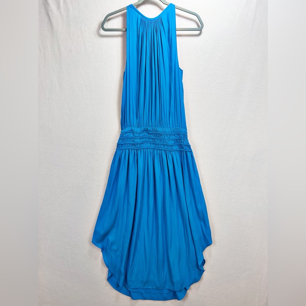 Ramy Brook Audrey Sleeveless Midi Halter Drop Waist Dress Size Medium Lake Blue